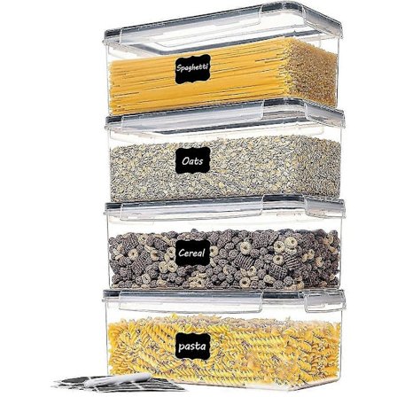 Lufttætte Madopbevaringsbeholdere med Låg 4 stk Sæt 3.2l, plastik Spaghetti Beholder til Pasta og