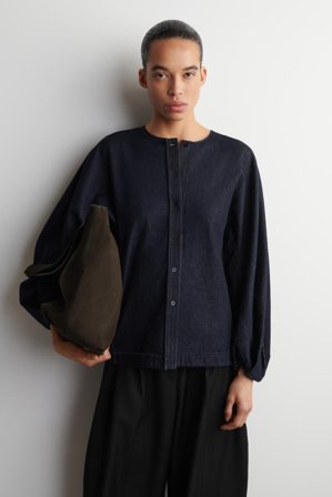 COS Damen Oberteil Aus Denim Mit Abgerundeter Silhouette - Blau