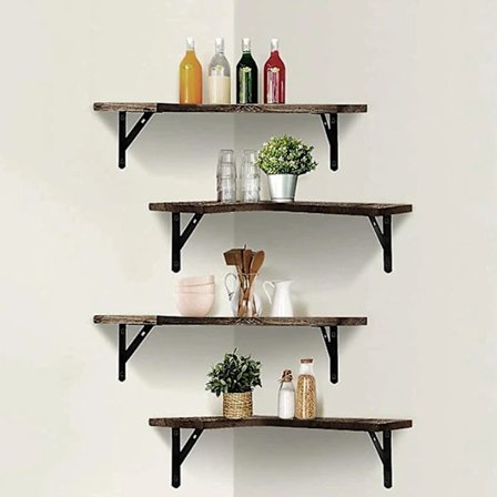 4 stk. planketræshylder, karboniserede tung hjørnehylder, flydende hylder, jernwood kombinerede vægdisplayhylder 41,5x30,5x6 cm