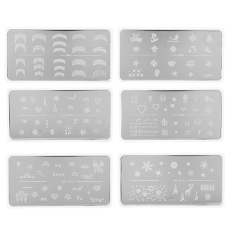 6 kpl Kynsilakkalevysetti Ruostumaton Teräs DIY Manikyyri Suorakulmainen Malli Stencil