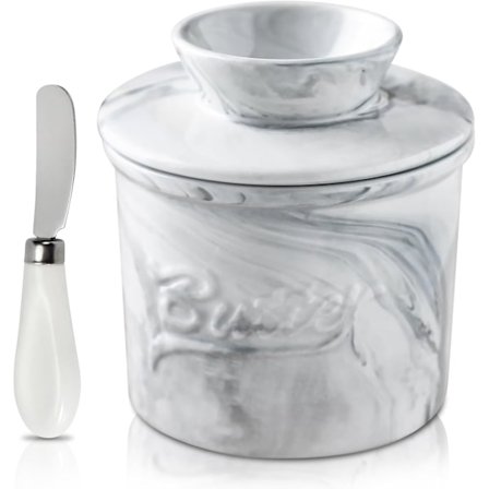 QU*MEYAGOT Smør med låg, køleskabssmør, keramisk smørkrukke smørbeholder til smør i porcelæn til frisk smagsat smør, smør til morgenmad