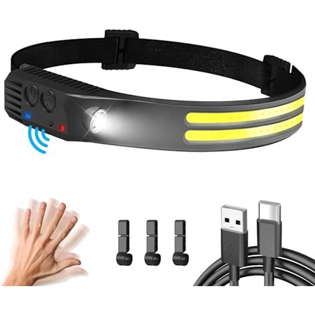 Ladattava otsalamppu - 230° leveä kulma liiketunnistimella | 5 tilaa vedenpitävä vaellukseen, juoksuun