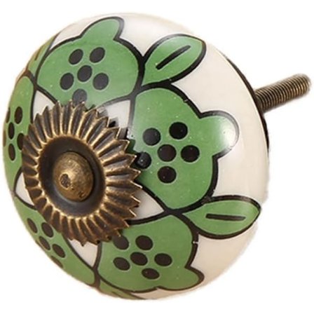 4 kpl Keramiikkakahvat (Valkoinen, Vihreät Lehdet) Vintage Kaappikahvat Mu