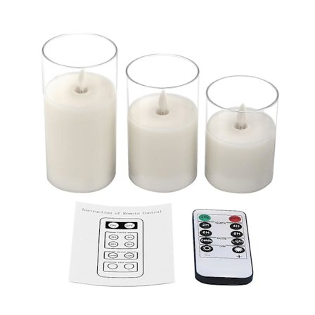 Glas LED Flamlösa Ljus Flimrande Med Fjärrkontroll, Batteri O