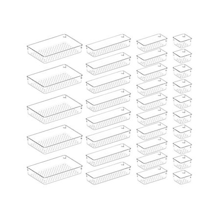 33-delt Skuffesett med Klar Plast - Skillevegger og Skuffer for Sminke, Smykker og Gadgets