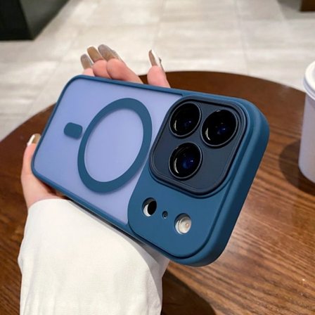 iPhone 17 Pro Max Skal Marinblå Hud-Touch Magnetisk Akryl Lins Skärmskydd