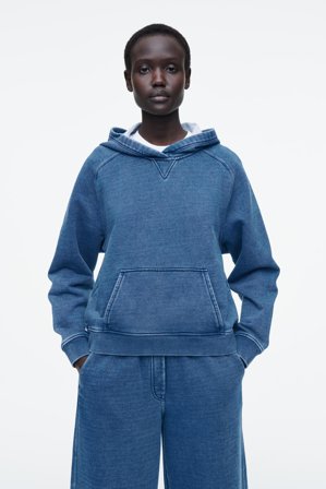 COS Women's Denim Wash Jersey Hoodie in Blue