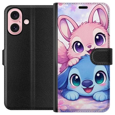 Kompatibel Tegnebogsetui til Apple Apple iPhone 16 Sød kawaii illustration med pink og blå fantasidyr, store øjne og bløde farver perfekt til bør