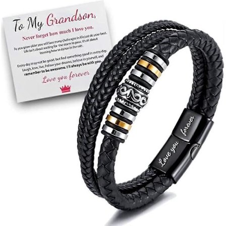 Till Min Son/Till Min Sonson - "Jag Kommer Alltid Vara Med Dig" Flätat Läderarmband För Män, Inspirerande Armband i Rostfritt Stål, Herrfläta