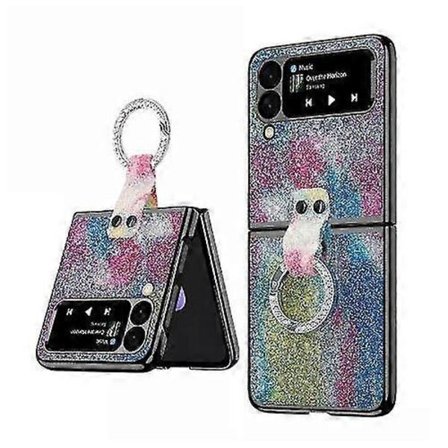 Glitter Skal Kompatibelt Med Samsung Galaxy Z Flip 3 Med Ring Kickstand Hållare Strass, Glänsande Ställskydd