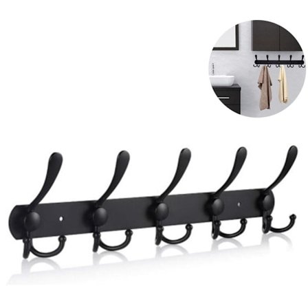 Pitkä seinälle kiinnitettävä naulakko, 5 kolmea koukkua takkien ripustamiseen, seinänaulakot, seinälle kiinnitettävä naulakko, koukku vaatteille, 