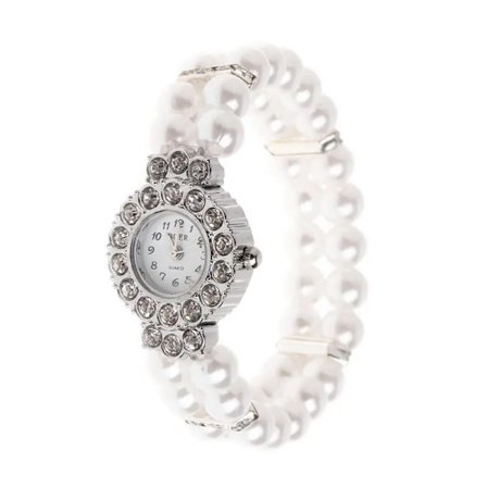 Dameklokke Simulert Perle Rhinestone Luksus Mote Elegant Armbånd Smykker Gaver Dame Elastisk Universal Charms