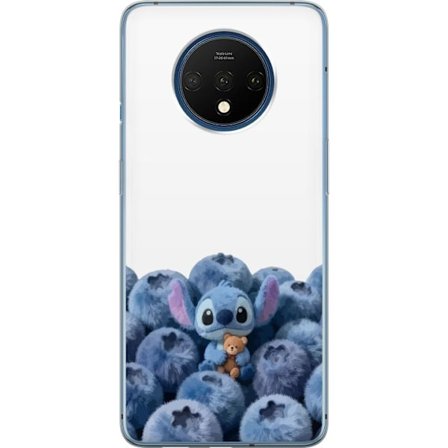 Kompatibel Mobilcover til OnePlus OnePlus 7T Sød blå karakter blandt blåbær med bamse i blød og legende illustration