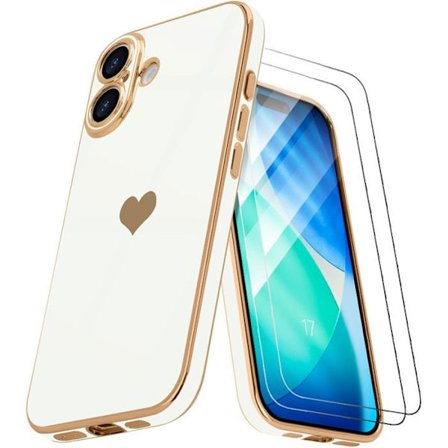 Beskyttelsescover - E.F.Connection - til iPhone 17 - Silikone Motif Hjerte - Hvid - 2 Hærdede Glas