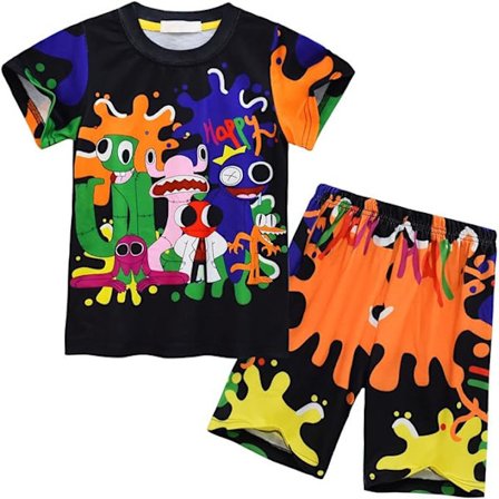 Poikien pyjamat Rainbow Friends Lasten lyhythihainen kaksiosainen pyjama koko 6-7 vuotta Poikien yöasut