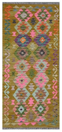 Hand Woven Kilim Afghan Old Style Rug 80X190 Wool Small