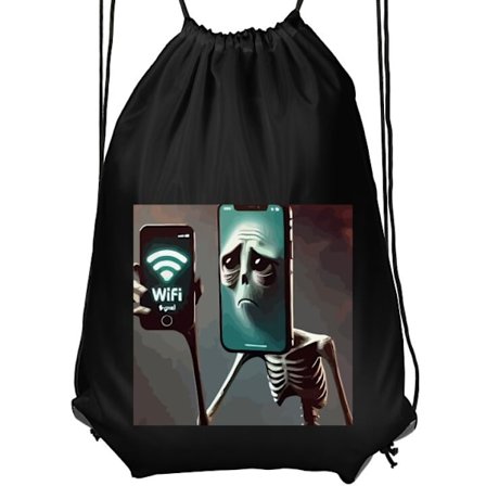 Gympose for Barn | Komfortabel og Praktisk Italiensk Brainrot WiFi-motiv - Skjelett med mobil og svak signal