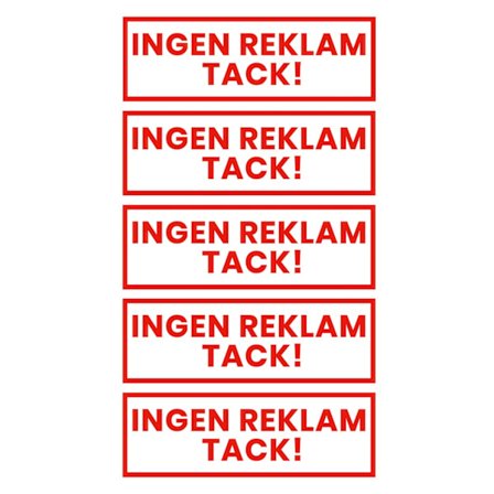 5-pack ingen reklame takk klistremerke rødt 3.5x10.5cm