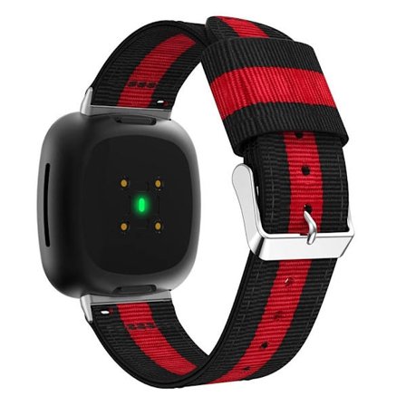 Fitbit Sense 2 / Versa 4 nylonraitainen kellonhihna - Musta / Punainen / Musta