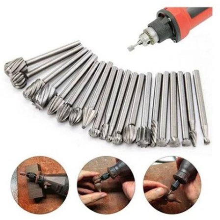 Sæt med 20 HSS wolframcarbid roterende fræsere, 3 mm (1/8") skaft, til træbearbejdning, gravering og boring