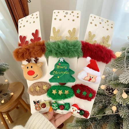 Cute New Christmas Plush Hair Ropes Santa Claus Brooch Xmas Deer Hairpins Elk Scrunchies Festival Bands Antler Clip Accessory