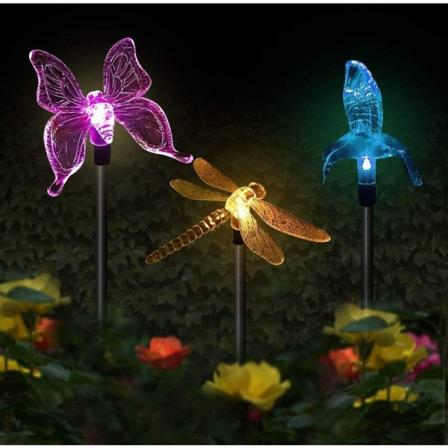 Paket Fjäril, Kolibri, Slända, Solcellsdrivna LED-Solträdgårdslampor, Flerfärgade