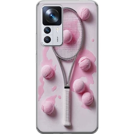 Kompatibel Mobilcover til Xiaomi Xiaomi 12T Rosa glaskugler og tennisketsjer i et kreativt stillbillede med legende popfølelse og moderne design, der