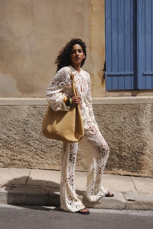 NA-KD Knitted Crochet Trousers - Strikbukser - Råhvid - L