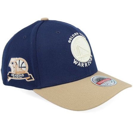 Mitchell & Ness - NBA Blå adjustable Keps - Golden State Warriors Sand Storm Navy/Sand A-Frame Adjustable @ Hatstore