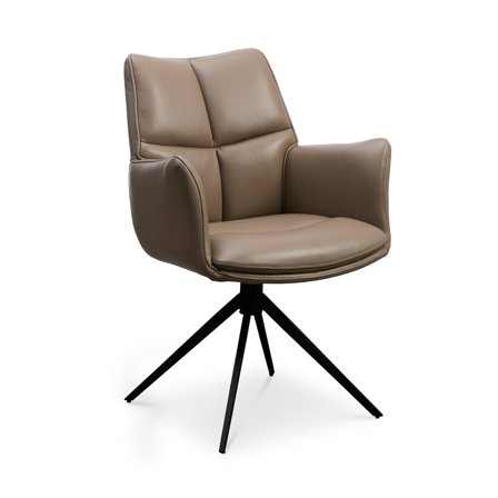 Lily Spisebordsstol Brun Læder med Armlæn & Drejefunktion, Sort Stel - 62x64x91cm - Komfortabelt Elegant Design til Spisestuen