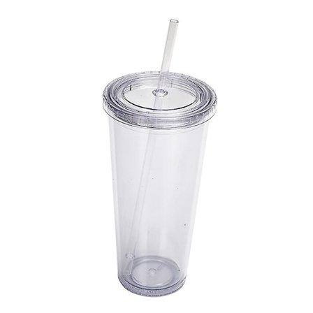 24oz Klassisk vegg-tumbler med lokk, gjenbrukbar sugerør