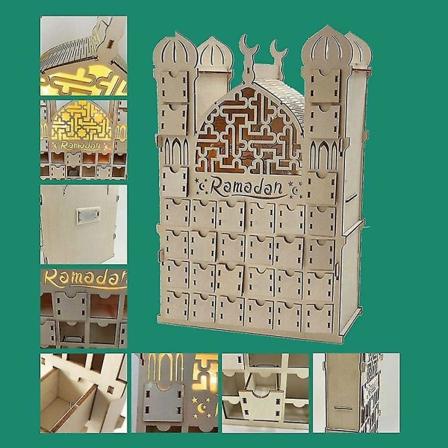 Ramadanin adventtikalenteri, puinen uudelleenkäytettävä adventtikalenteri 30 laatikolla, Eid Mubarak -koriste, R