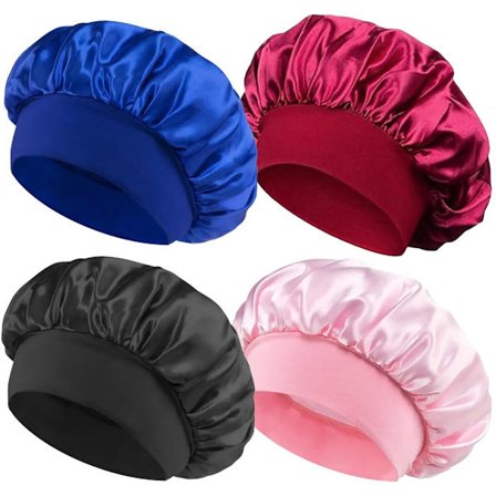 4-pack Sidenmössor för sömn, justerbara satinmössor för kvinnor, skyddar håret från friss och skador, bekväma sömnmössor för användning över natten