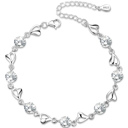 Sølv Armbånd til Kvinder, 925 Sterling Sølv Hjerte Armbånd Venskab Krystal Armbånd Zirconia Justerbar Dame Armbånd, Mors Dags Gaver