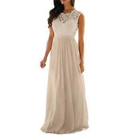 Stort prisfall Ny Dame Blonde Elegant Bryllups Aftenkjole, Lang Uformell blondekjole, Brudepikekjoler, S-XXL(M Beige)