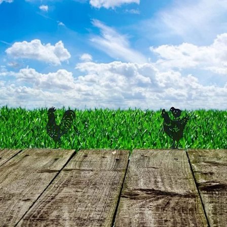 Metallhagehøne med dyreposter, kyllinghage silhuett