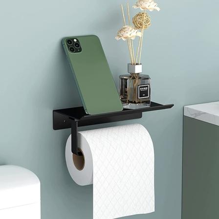 2 in 1 WC-paperirullan pidike sein lle kiinnitett v , musta WC-paperiteline itseliimautuva metalli alumiini keitti paperiteline hyllyll