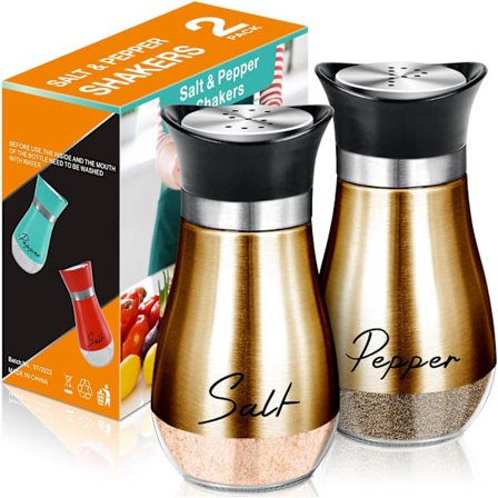 Salt- och Pepparkvarnar Set, 4 oz Glasbotten Salt- och Pepparkvarn med Rostfritt Stål Lock för Kök Gadgets Matlagning Bord, Husbil, Camping