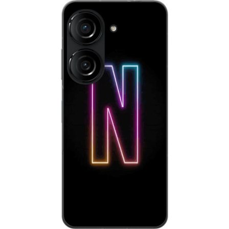 Yhteensopiva Puhelinkuori Asus Asus Zenfone 10 Minimalistinen neonkirjain N värinvaihtuvassa valossa mustaa taustaa vasten