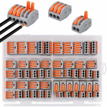 Koblingsklemmer, 60 klemmer elektrisk kontakt med spak, kompakt automatisk elektrisk koblingsklemme, 20 klemmer 2-veis