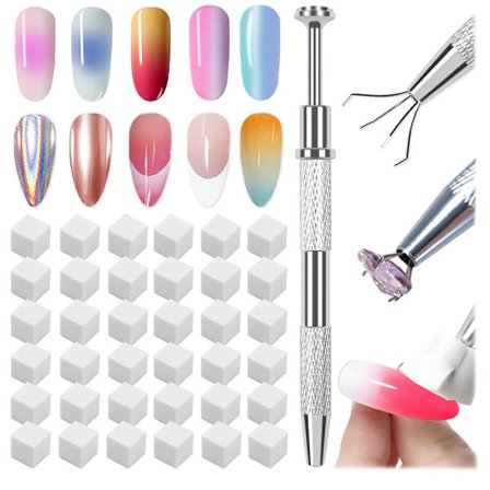100 Stykker Gradient Farge Neglesvamper, Negleverktøy, Teknikker, Essensielt Tilbehør, med 1 Salong- og Hjemmegrippenn (Hvit)