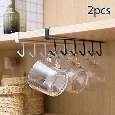 Metall Muggholder med 6 Kroker - Hengende Oppbevaring for Kjøkken, Garderobe, Skap