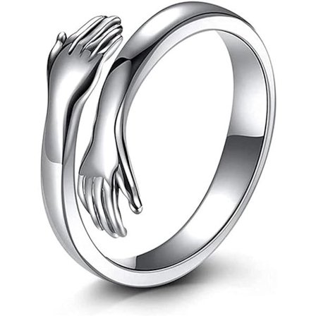 Silver Open Ring med knäppta händer Justerbar ring för kvinnor Flickor