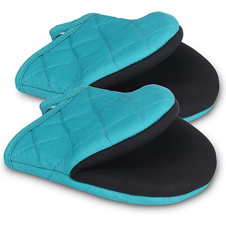 Varmebestandige silikone grydelapper med skridsikker overflade og hængeløkke til bagning, grill, BBQ, mikrobølgeovn, maskinvaskbar, blå