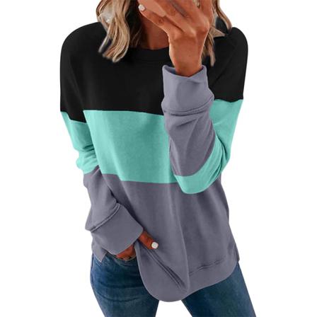 Långärmad Baggy Sweatshirt För Kvinnor Colorblock Patchwork T-shirt