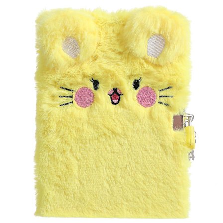 Sød katteansigt plys dagbog med lås og nøgle, A5 linjeret hardcover hemmelig notesbog låsning journal skriv