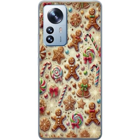 Kompatibelt Mobilskal till Xiaomi Xiaomi 12 Pro Julmotiv med pepparkakor, polkagrisar och färgglada julgodisar