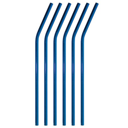 6x Böjda Metall Sugrör - Blå