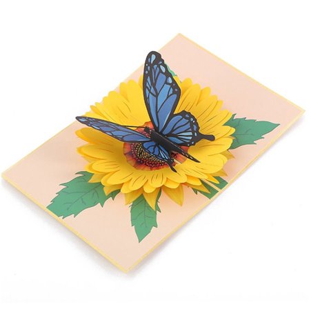 3D Pop-up bukett papper blommor ihålig fjäril