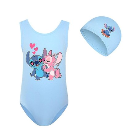 7-14 år Børn Teenagere Lilo & Stitch One Piece Badedragt Badetøj med badehætte til sommer Strandferie Pool Surf School
